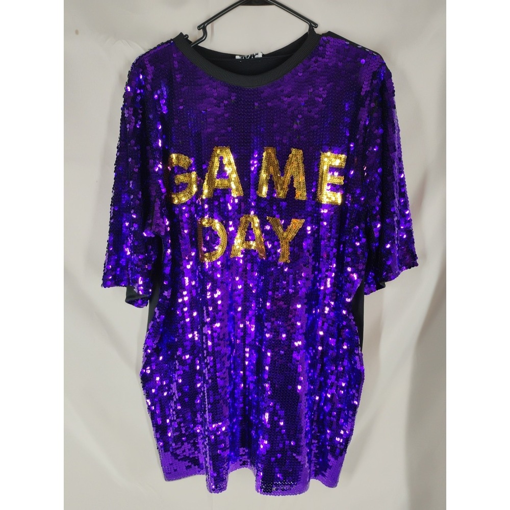 NWT‎ Why Dress Women's OS One Size Purple & Gold Game Day Tunic Shirt Dress